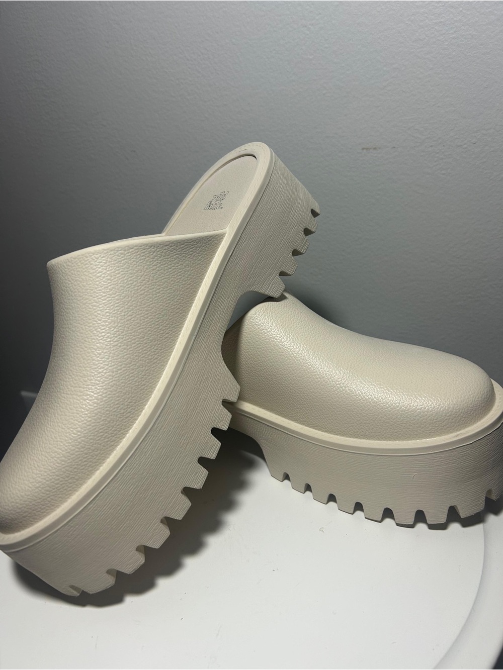 Cream Platform Clog Mules for Women - Picture 2 of 3